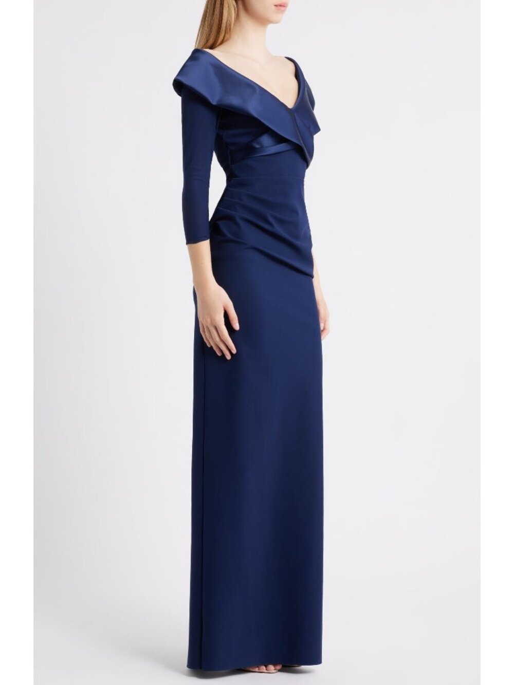 🆕CHIARA BONI Suli Ra Wrap Column Gown Dress 6 Navy Blue - Picture 2 of 12